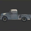 Vintage Blue Pickup Truck With White Roof And Rusty Body Details