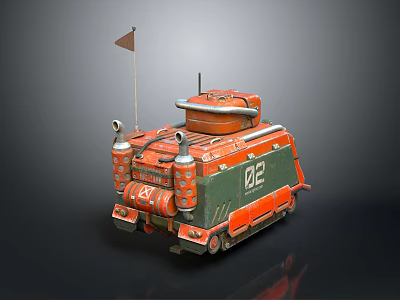Stylized Red And Green Tank With Number 82 And Small Flag Design Features 3d model