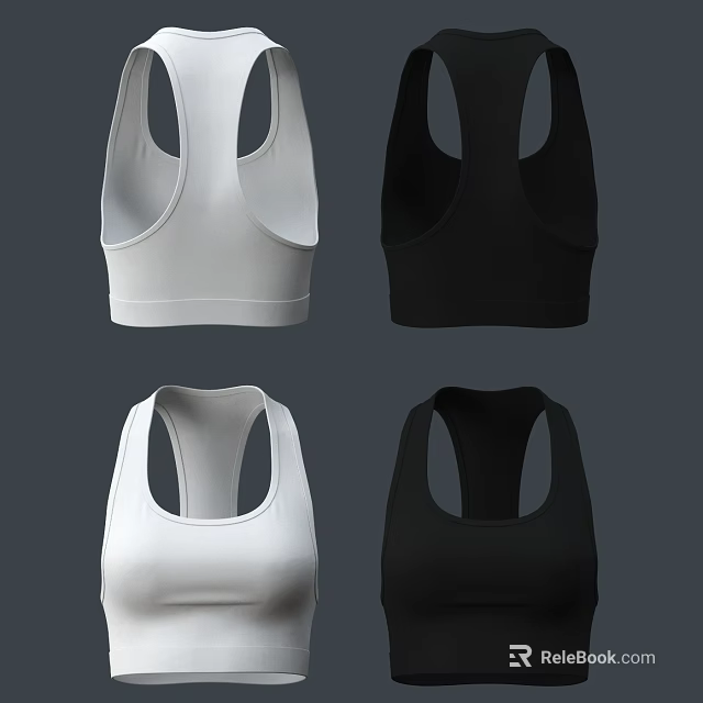 Comfortable White and Black Sleeveless Tank Tops with Casual Sporty Design for Women 3d model 