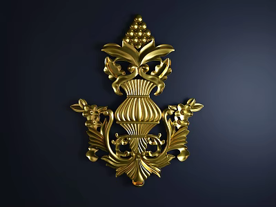 Golden Ornate Carving With Floral Patterns And Leaf Designs On Dark Background 3d model