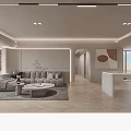 Modern Dining and Living Room Interior With Herringbone Flooring Built in Shelves and Sofa