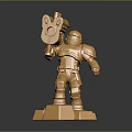 Golden Mechanical Robot Character Holding Large Weapon On Pedestal Base