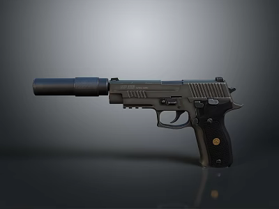 Tactical Pistol With Black Suppressor Dark Grip And Slide Texture 3d model