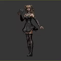 Anime Style Female Character In Creature Inspired Gothic Dress With Lace Stockings Holding Leather Book