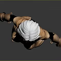 3D Rendered Female Character With Black And Gold Armor White Hair Standing In Gray Background