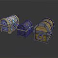Ornate Treasure Chests With Wooden Bodies Metallic Straps And Blue Details