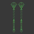 Decorative Magic Staffs With Purple And Green Orb Tops And Intricate Designs