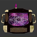 Steampunk Tech Console With Purple Glowing Screen Geometric Patterns Golden Handles And Pink Spire