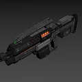 Futuristic Sci Fi Weapon With Metallic Body Green Light And Red Stripes Design