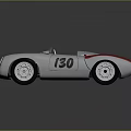 Silver Classic Racing Sports Car With Red Accents And Number 130 Livery