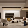 Modern Minimalist Living Room Interior Design With White Sofa Round Coffee Table And Cozy Chair