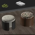 Two Modern Round Stools With Black Wooden Bases And Patterned Seats 3d model