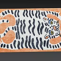 Vibrant Tiger Pattern Square Rug With Orange Background Black Stripes Blue Yellow Eyes 3d model