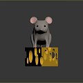 Cute Gray Mouse Standing On Yellow Cheese With Holes In 3D Render