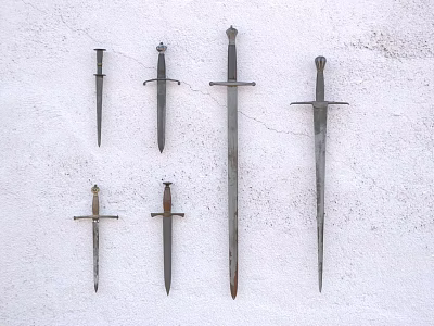 Antique Swords Collection With Various Sizes And Styles Arranged On White Wall 3d model