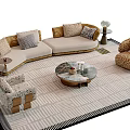 L shaped Sofa and Marble Coffee Table Set with Pillows Leopard Chair and Striped Rug