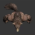 Muscular Werewolf Character With Wolf Head Humanoid Body And Furry Texture