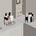 Luxury Cosmetics and Perfume Collection on Bathroom Counter with Organized Display and Gold Accents