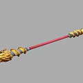 Red Staff Weapon With Golden Dragon Head And Detailed Ornate Decorations