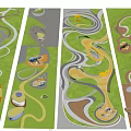 Park Landscape Design With Winding Paths Lush Trees Circular Plazas And Colorful Play Areas