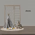 Kids Playground With Wooden Climbing Frame Tepee Tent And Rocking Horse