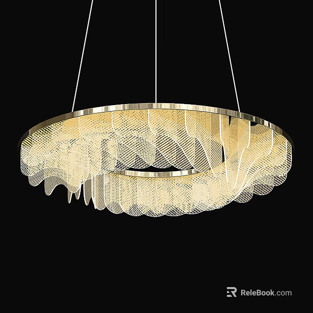 Elegant Modern Circular Chandelier With Mesh Wave Design And Warm Light 3d model