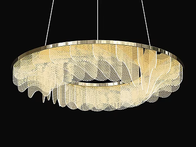 Elegant Modern Circular Chandelier With Mesh Wave Design And Warm Light 3d model