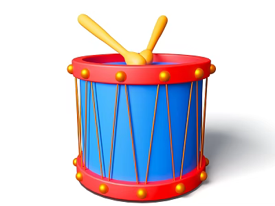 Ornamental Red And Blue Decorative Drum With Drumsticks For Home Decoration Set 3d model