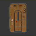 Industrial Security Door Orange and Gray With Handle Signs and Numbers C013 A05