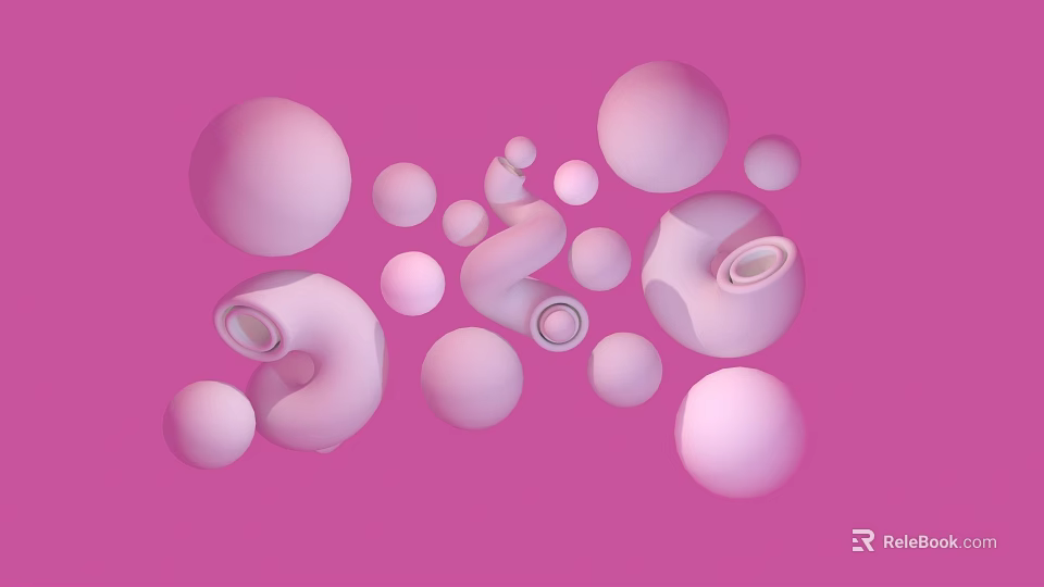 Creative Billboard Design Featuring Pink Background Various Sizes White Pink Spheres Curved Tubular Objects 3d model