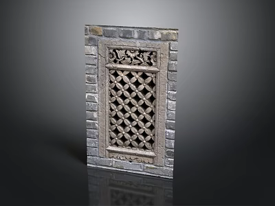 Traditional Intricate Brick Carved Furniture With Geometric Pattern Lattice Design 3d model