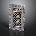 Traditional Intricate Brick Carved Furniture With Geometric Pattern Lattice Design