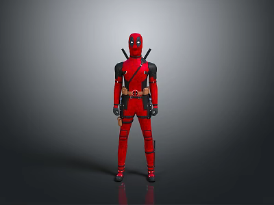 Red Superhero Character In Full Costume With Swords And Utility Belt 3d model