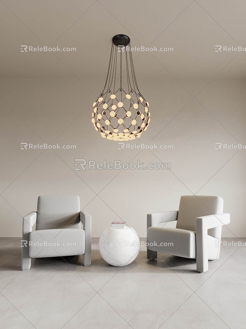 Sofa Coffee Table Combination Chandelier White Coffee Table Table Leisure Sofa Art Lamp Model Lamp 3d model