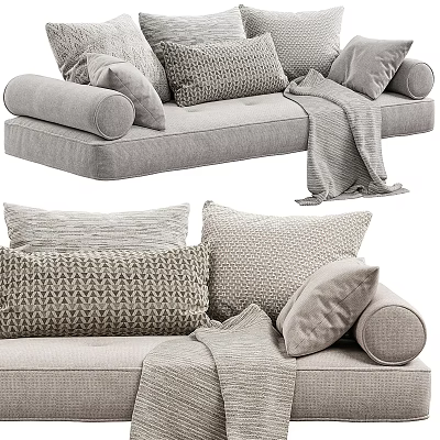 Comfy Modern Sofa Bench With Plush Pillows And Woven Blanket In Living Space 3d model