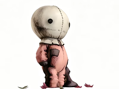 Decorative Ornament Set With White Head Stitched Details Black Eyes Pink Outfit And Leaf Accents 3d model