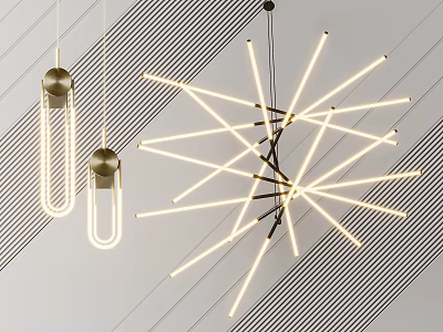 Modern Geometric Linear Chandelier With LED Tubes And Metal Frame Design 3d model