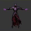 Man in Purple Armor with Horns Red Tattered Cape and Purple Glowing Hands