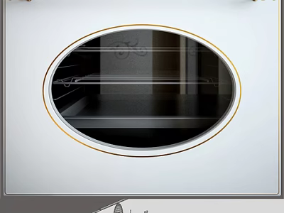 White Kitchen Appliance Oven With Gold Trim Round Viewing Window And Interior Racks 3d model