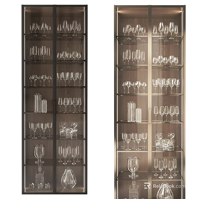 Modern Wine Cabinet With Glass Shelves Metal Frame And Wine Storage Design 3d model 