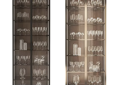 Modern Wine Cabinet With Glass Shelves Metal Frame And Wine Storage Design 3d model