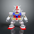 Gundam Robot Model Standing Pose With White Red Blue Yellow Colors On Reflective Background