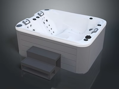 Modern White and Gray Jacuzzi with Steps Multiple Jets and Control Buttons Design 3d model