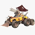 Rusty Yellow Modified Monster Truck With Weapons Plow And Canopy 3d model