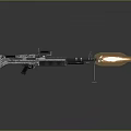 Metallic Gun Firing Flame Mounted On Stand With Gray Background And Reflective Surface