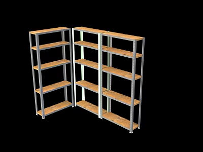 Two Multi Tier Shelving Units With Metal Frame And Wooden Shelves 3d model