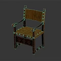 Vintage Wooden Chair With Leather Seat Backrest Armrests Metal Rivets And Carved Legs