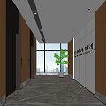 Modern Elevator Hallway With Sleek Doors Spacious Layout Floor to Ceiling Windows and Potted Plant