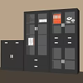 Gray Metal Office Storage Cabinets With Glass Doors And Drawers