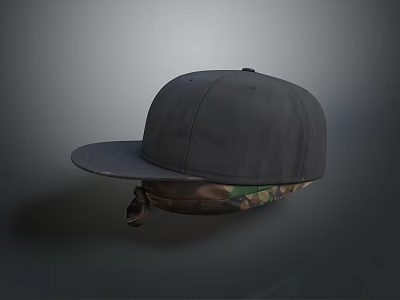 Stylish Gray Hat With Camouflage Rear Strap And Solid Brim Detail 3d model